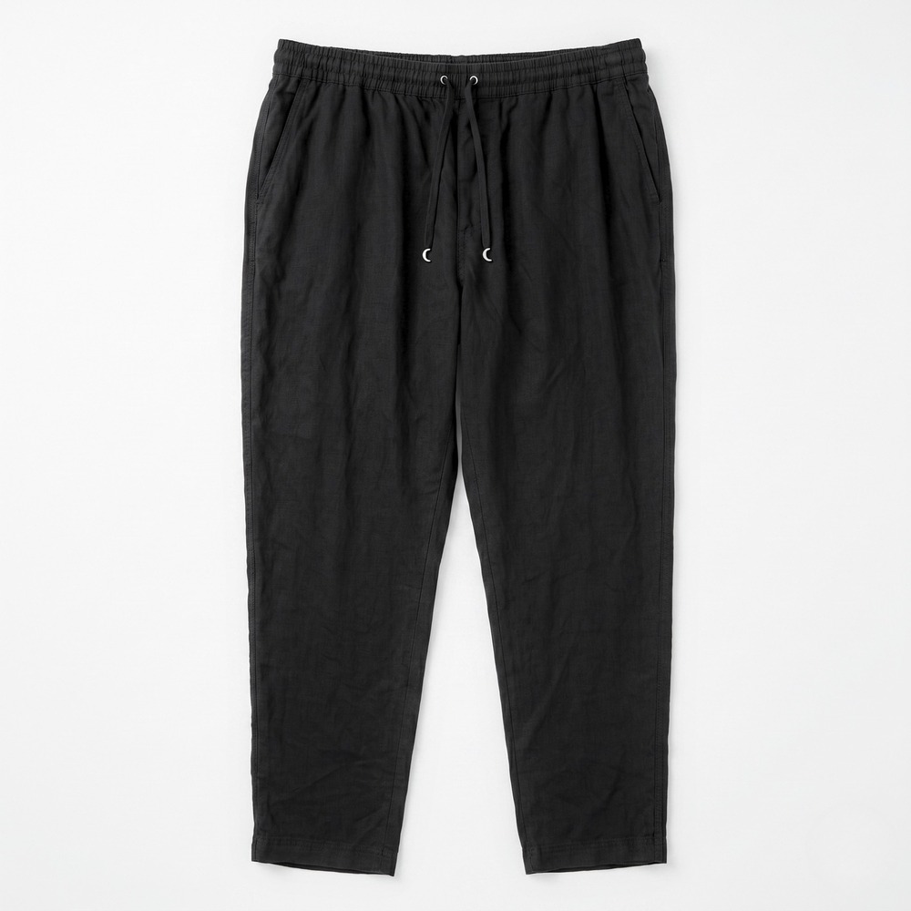 H&M Linen Pants Women Black Elastic Waist Drawstring Casual Lightweight Trousers
